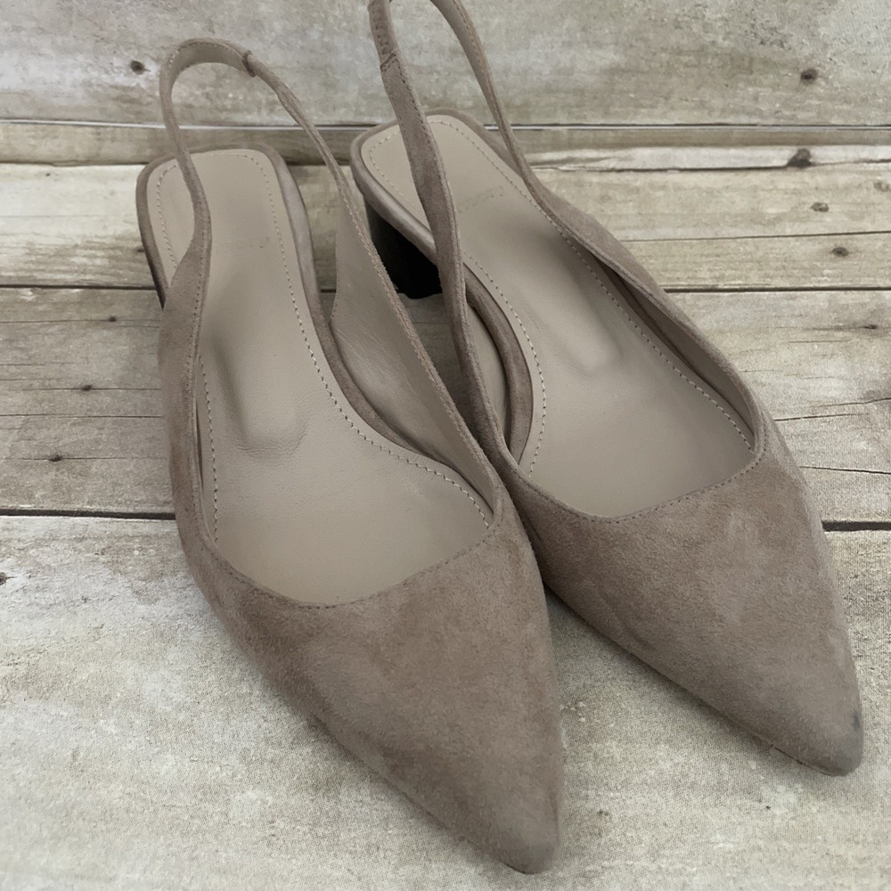 Theory Block Heel Slingback Suede Clay Beige Size 4.5‎ 35